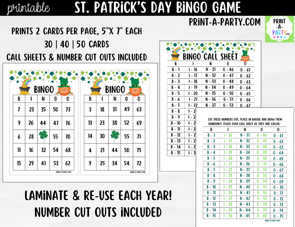 St. Patrick's Day Bingo Printable | Number Game