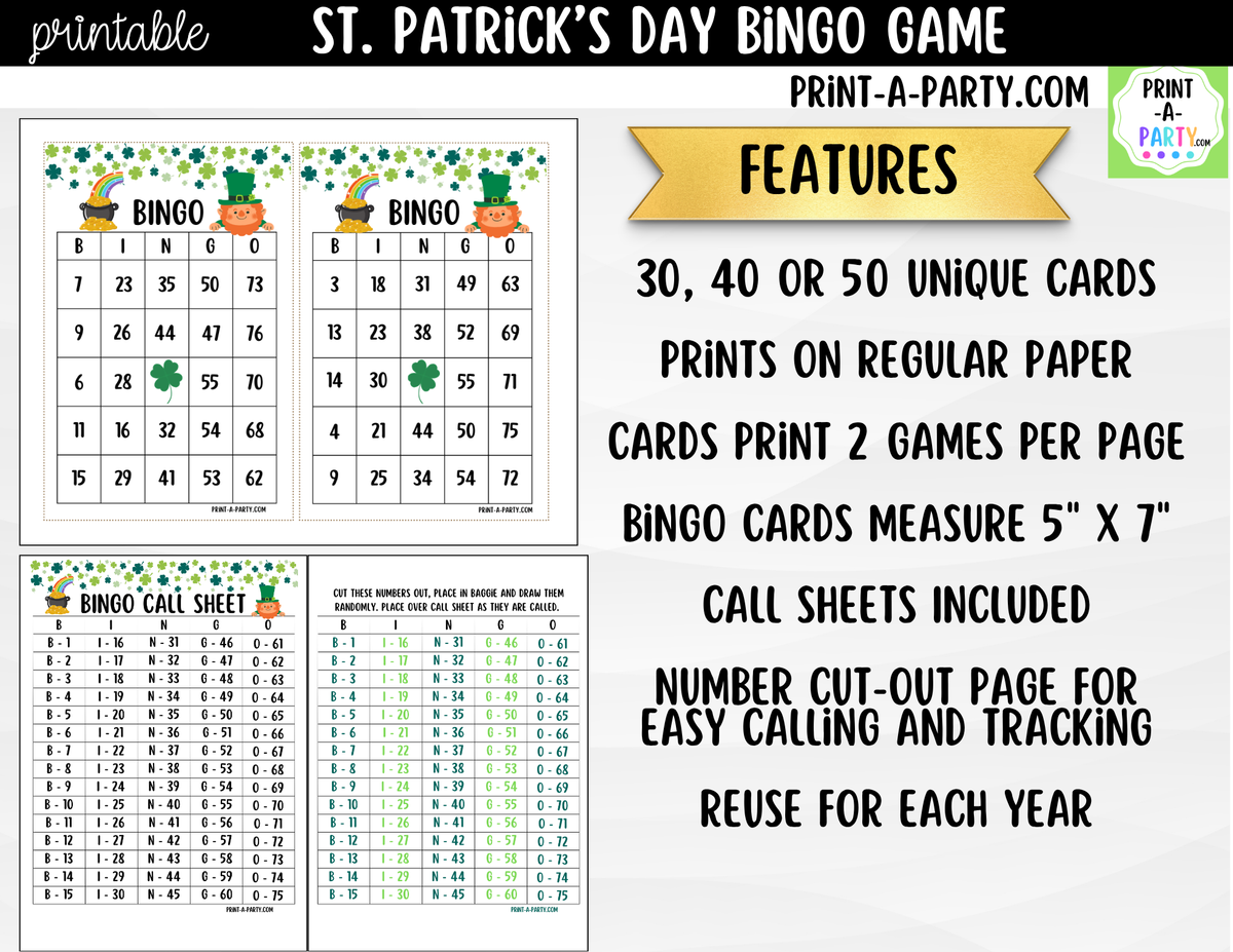 St. Patrick's Day Bingo Printable | Number Game