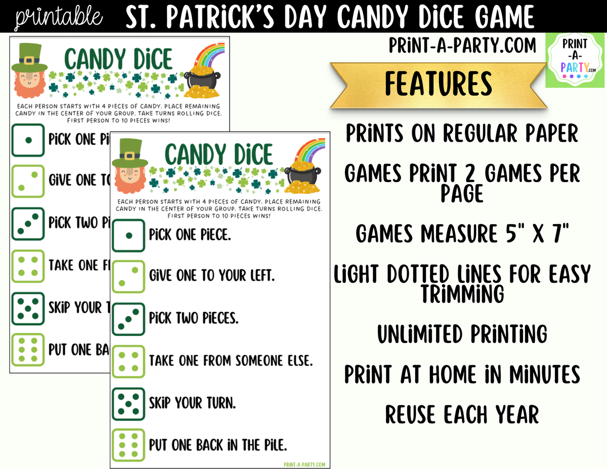 St. Patrick's Day Candy Dice Game Printable