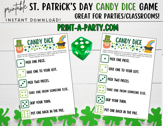 DICE GAME: St. Patrick's Day Themed Candy Dice Game | St. Patrick's Day Classroom Activity | St. Patrick's Day Party Idea