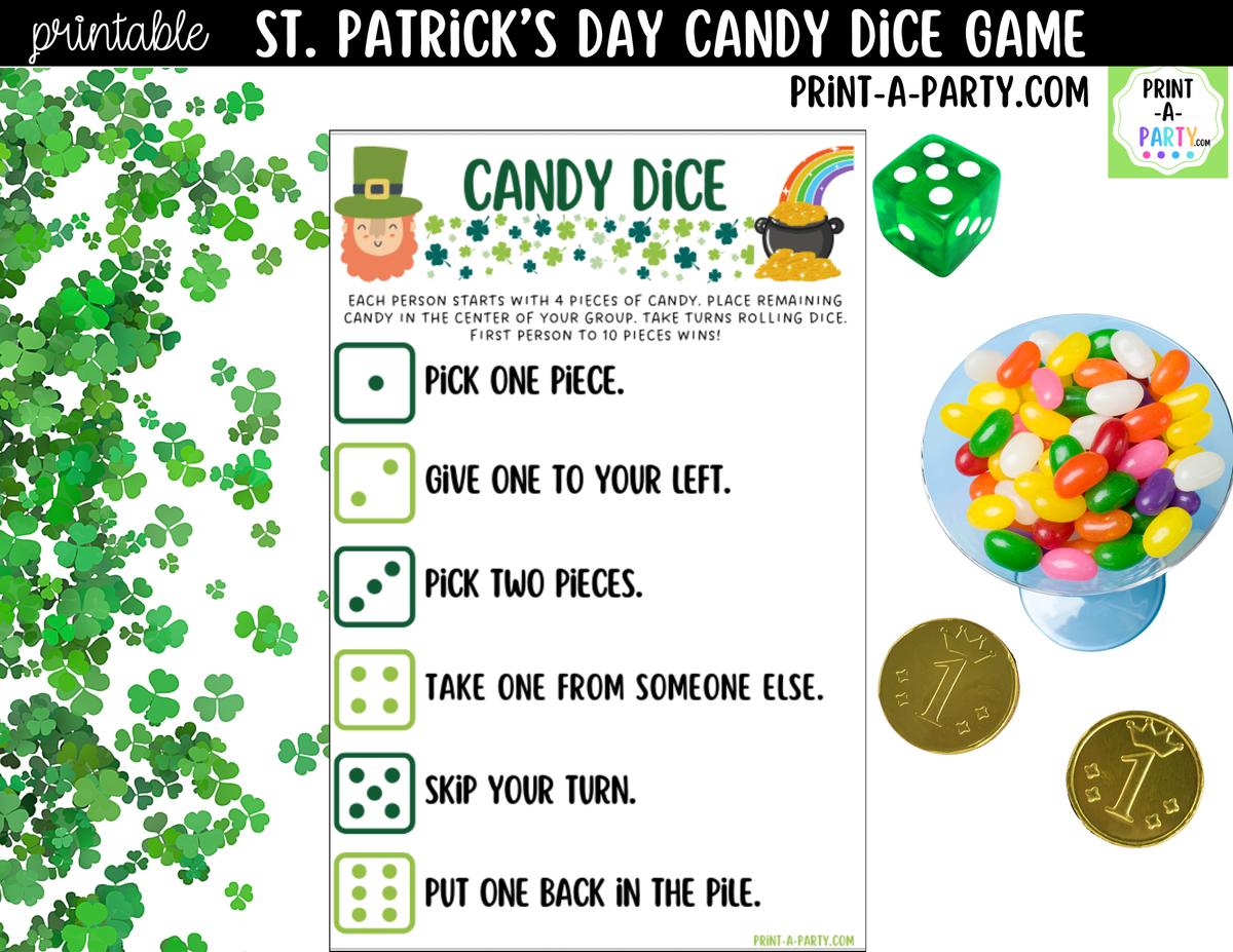 St. Patrick's Day Candy Dice Game Printable