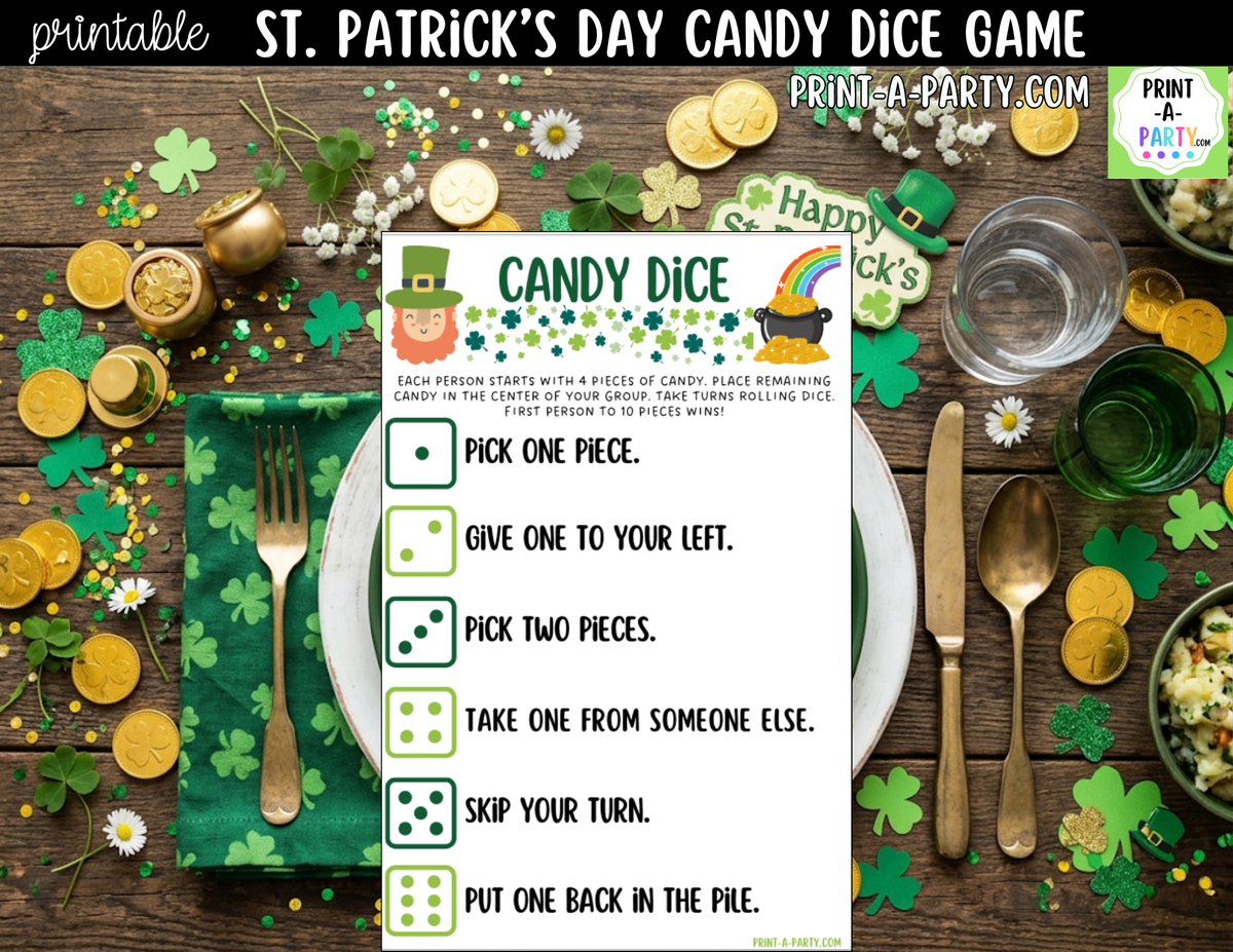 St. Patrick's Day Candy Dice Game Printable