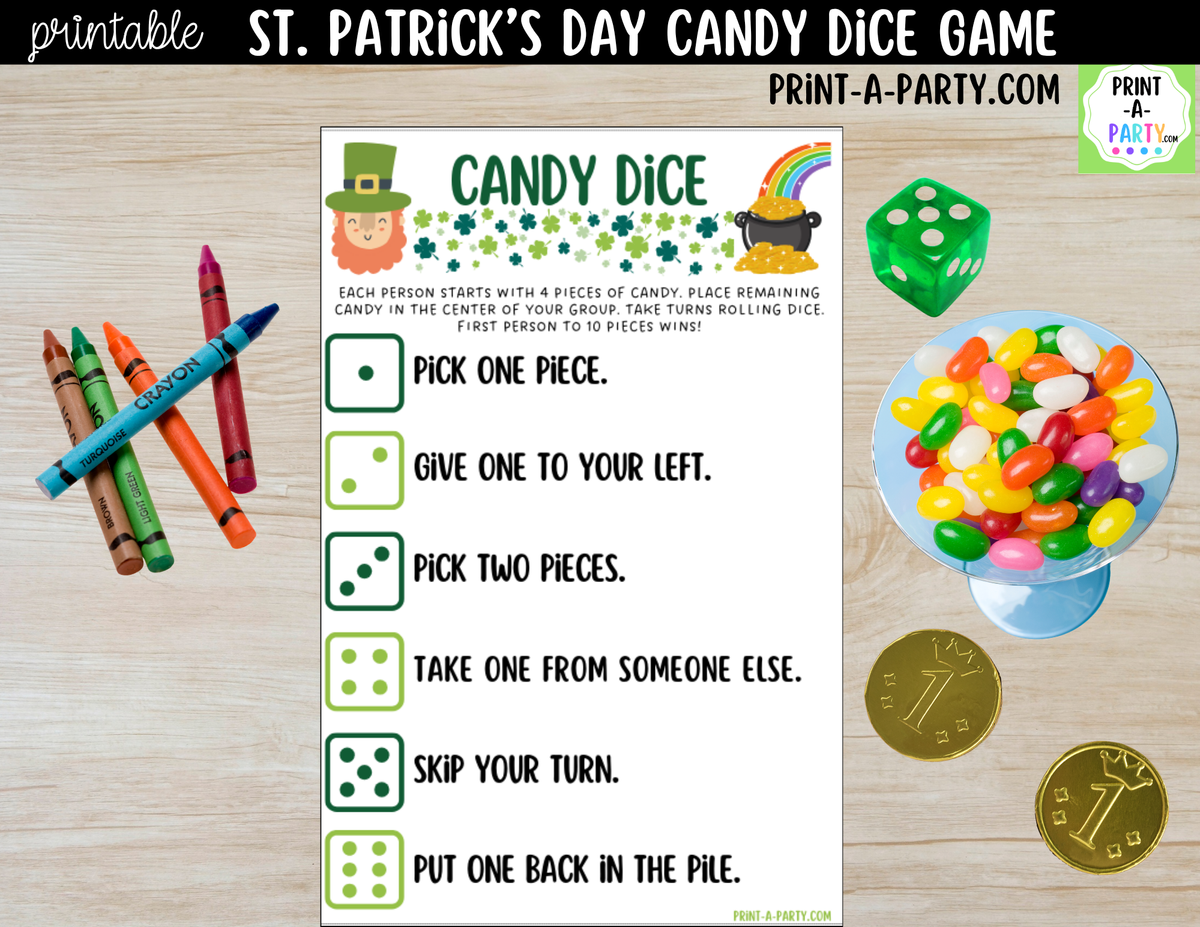 St. Patrick's Day Candy Dice Game Printable