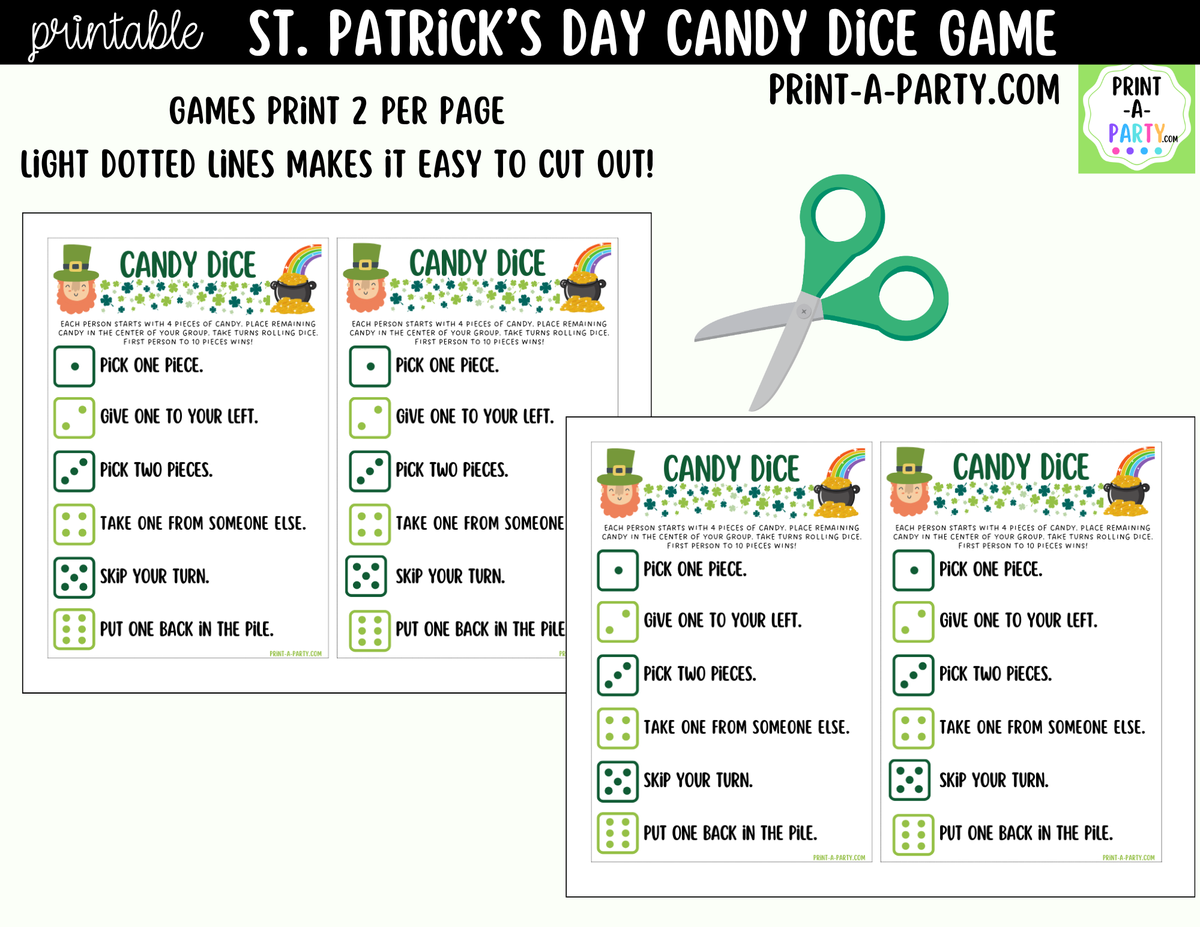 St. Patrick's Day Candy Dice Game Printable