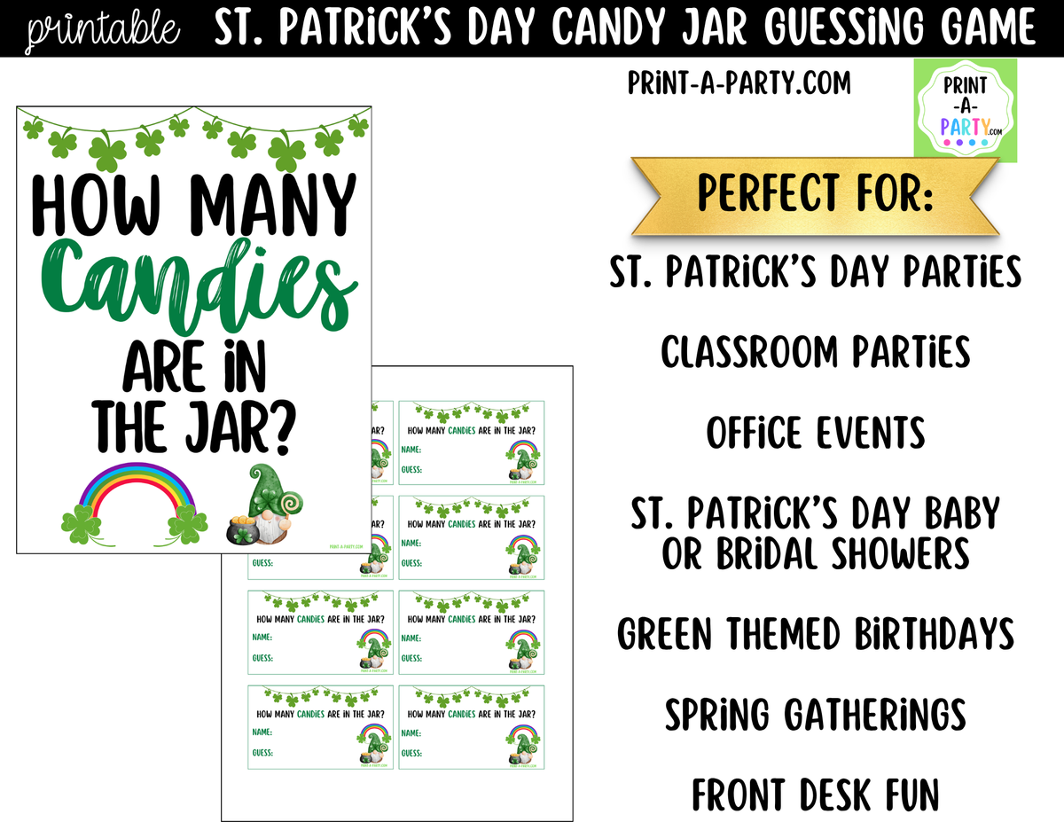 St. Patrick's Day Candy Jar Guessing Game Printable