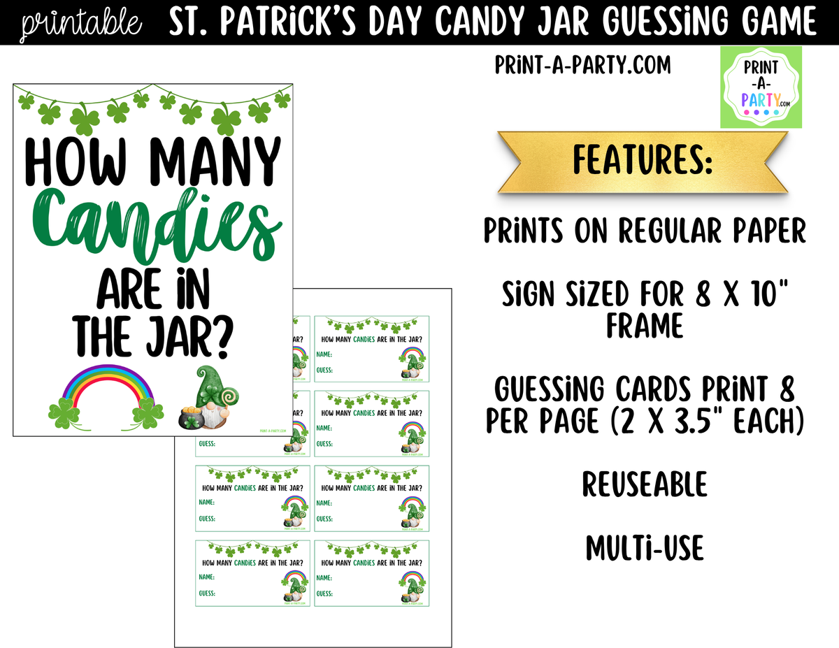 St. Patrick's Day Candy Jar Guessing Game Printable