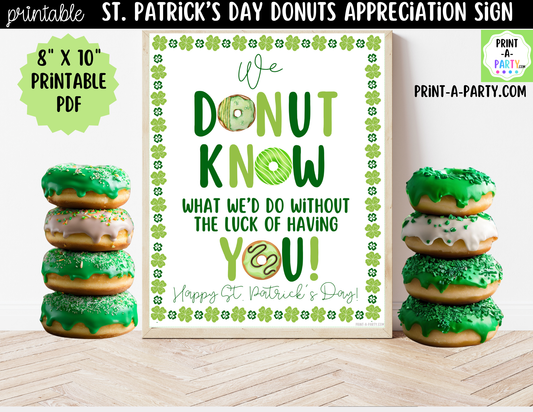 St. Patrick's Day Donut Appreciation Sign Printable
