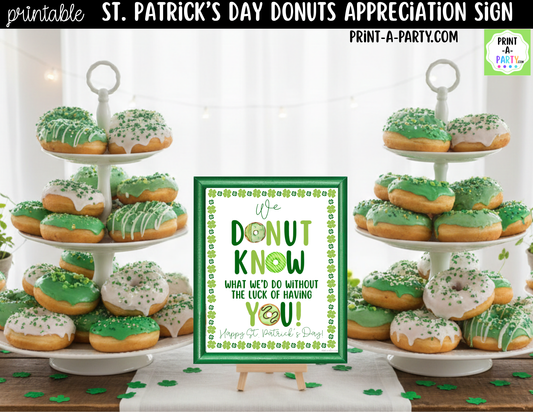 St. Patrick's Day Donut Appreciation Sign Printable