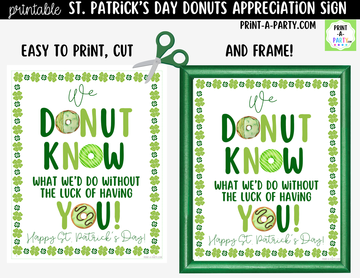 St. Patrick's Day Donut Appreciation Sign Printable
