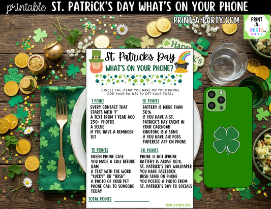 St. Patrick's Day What's on Your Phone Game Printable