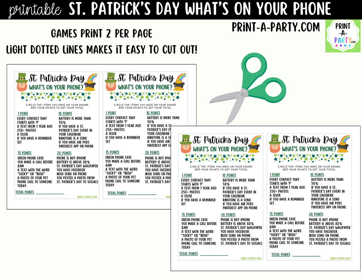 St. Patrick's Day What's on Your Phone Game Printable