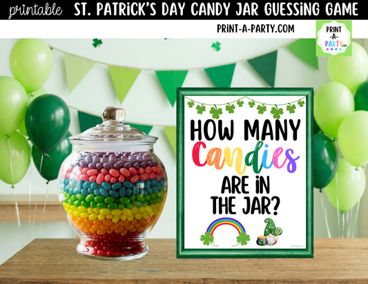St. Patrick's Day Rainbow Candy Jar Game Printable Sign (8x10) & Guessing Cards for Holiday Parties