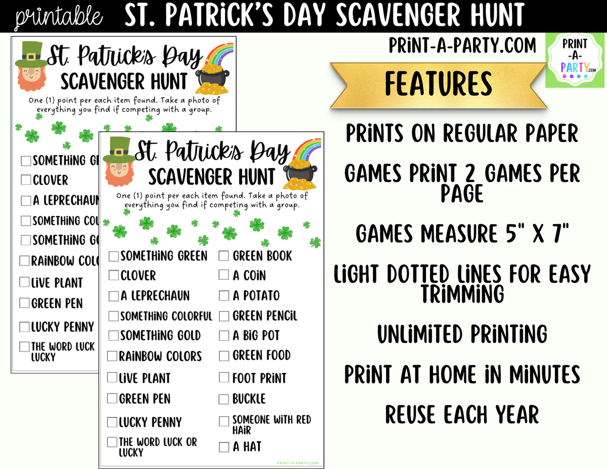 St. Patrick's Day Scavenger Hunt Printable | Party Game