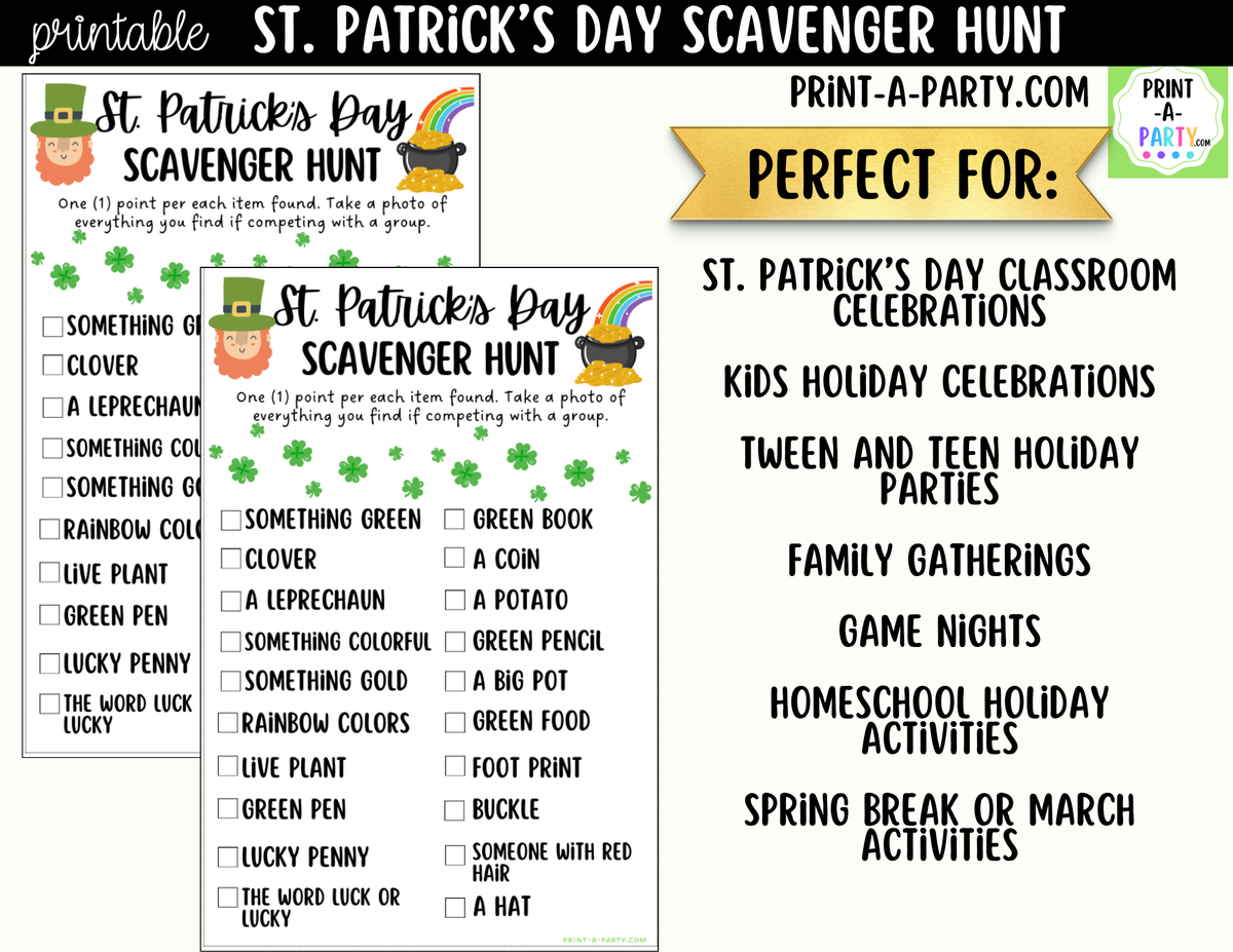 St. Patrick's Day Scavenger Hunt Printable | Party Game