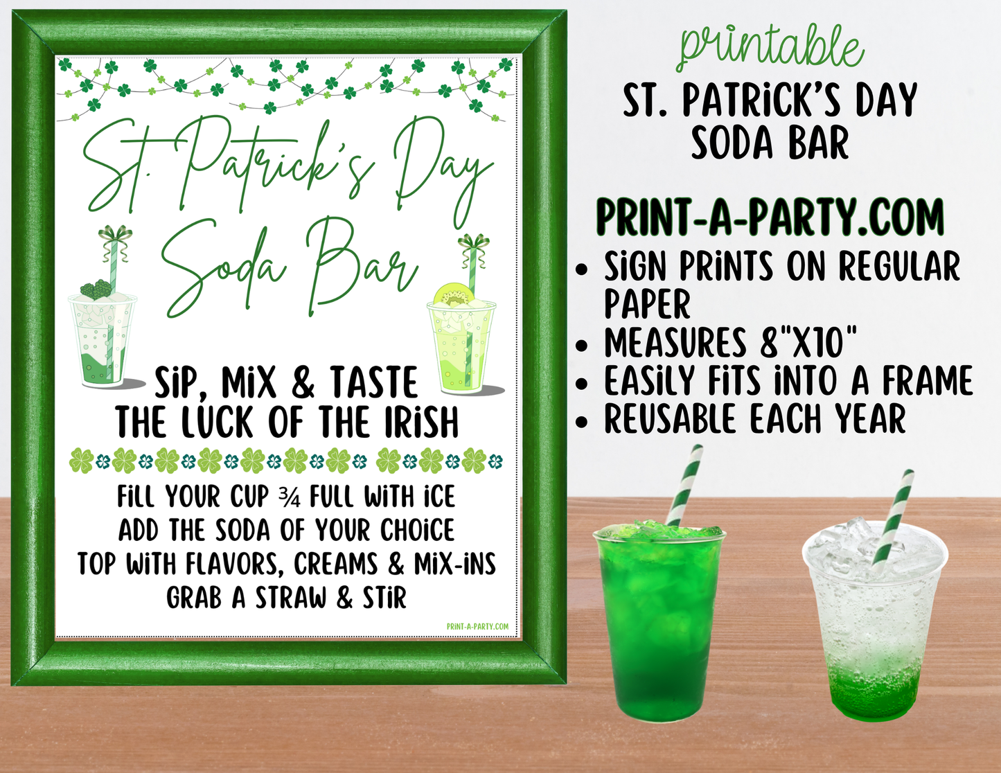 SODA BAR - Printable St. Patrick's Day "Dirty" Soda Bar Printable Kit - Sign & Recipe Tent Cards (12 recipes!) Drink Station Decor