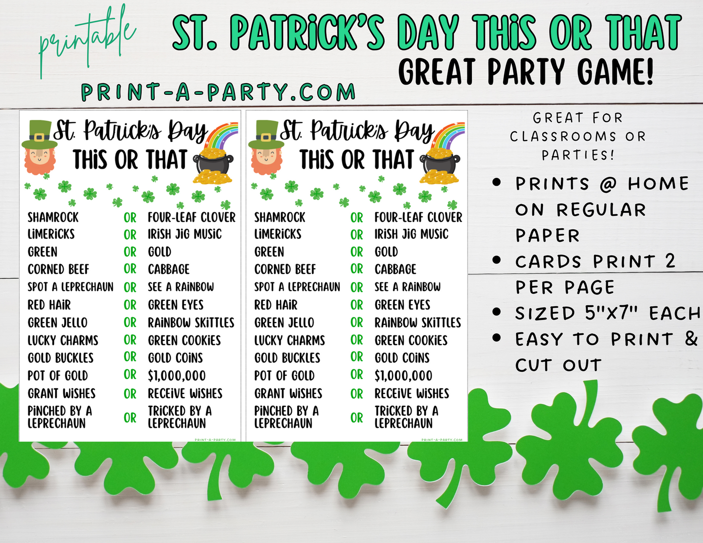 THIS OR THAT GAME: St. Patrick's Day | Leprechaun | Shamrock | Clover - INSTANT DOWNLOAD