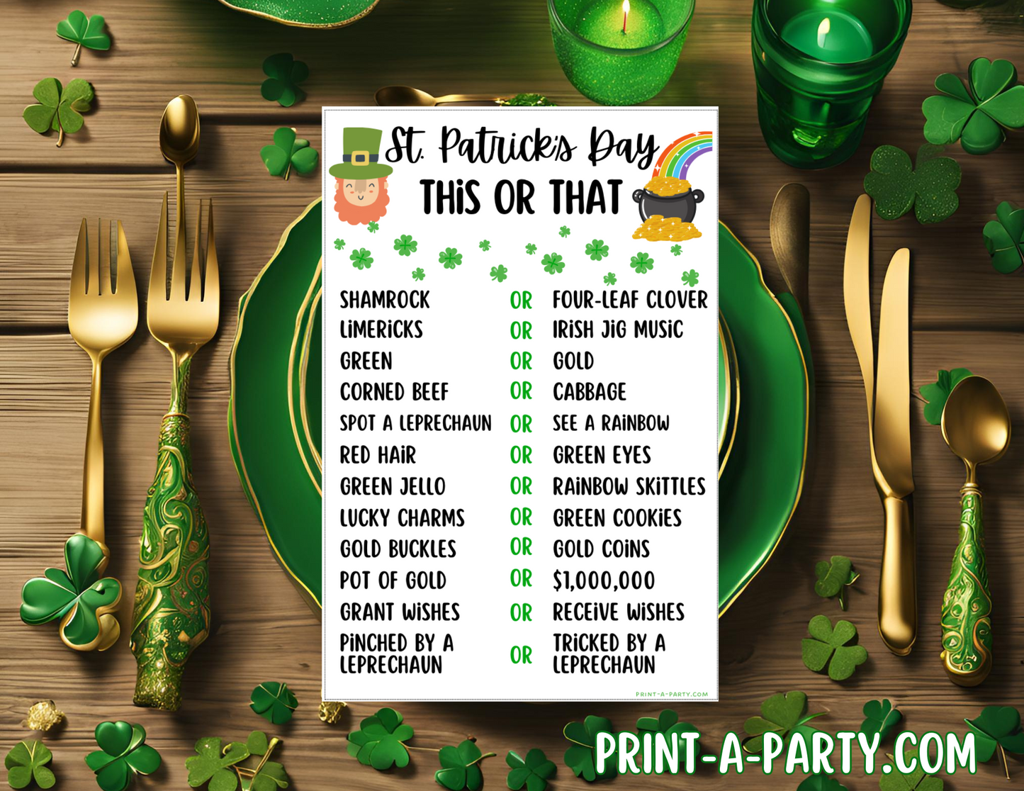 THIS OR THAT GAME: St. Patrick's Day | Leprechaun | Shamrock | Clover - INSTANT DOWNLOAD