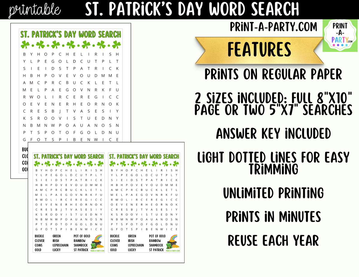 St. Patrick's Day Word Search Printable