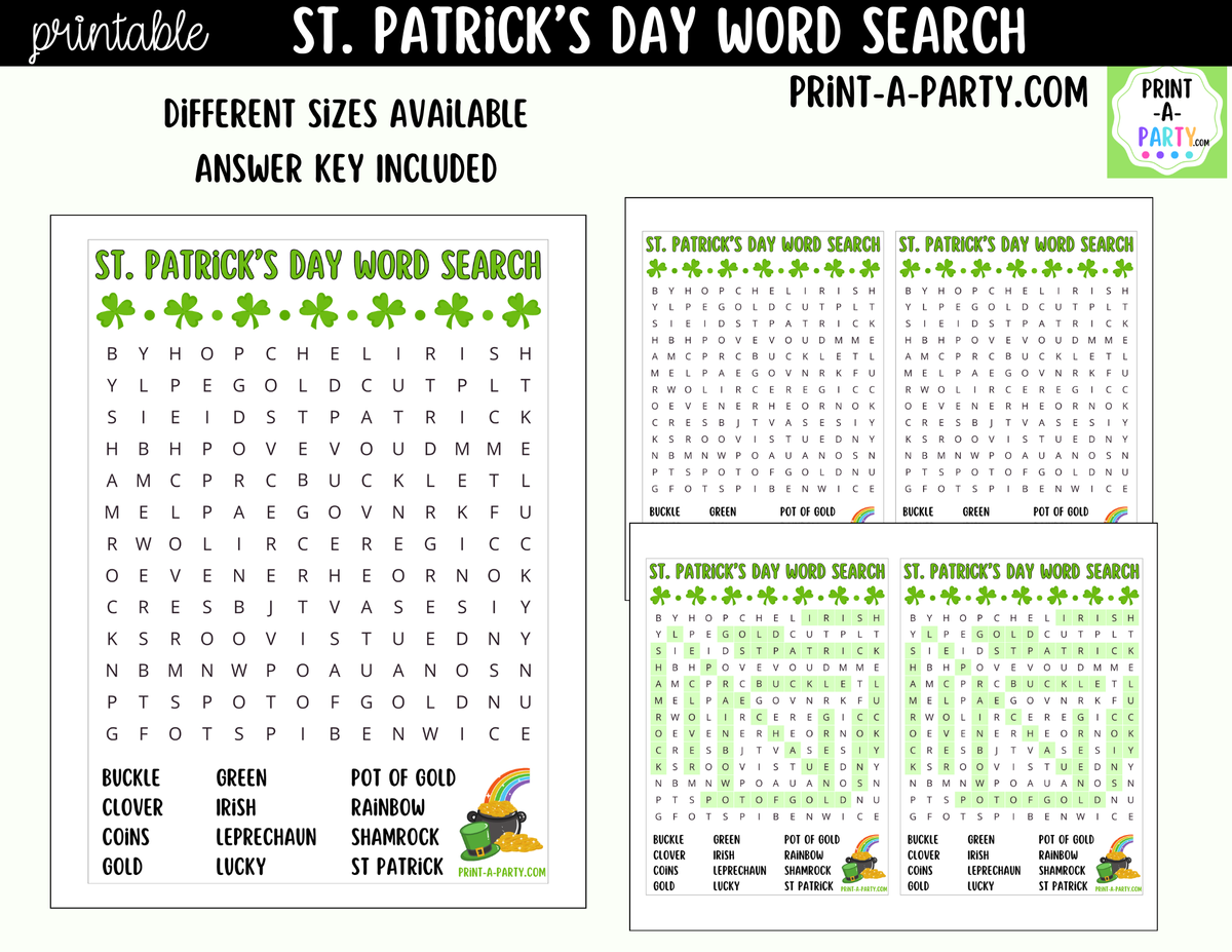 St. Patrick's Day Word Search Printable