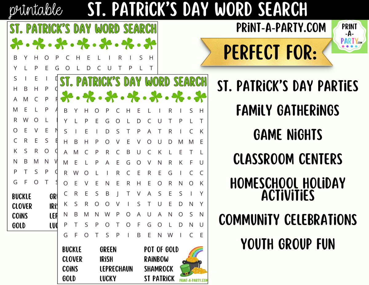 St. Patrick's Day Word Search Printable