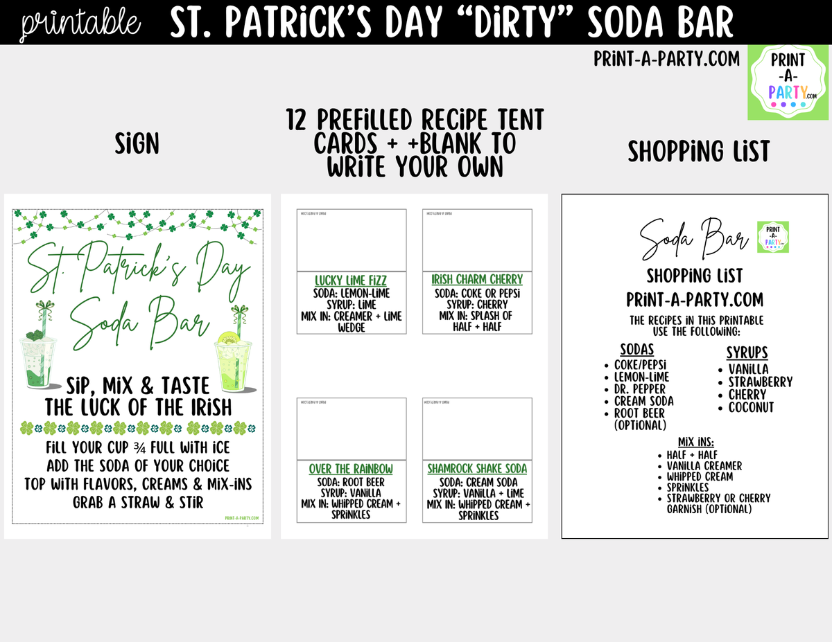 St. Patrick's Day Dirty Soda Bar Printable Kit