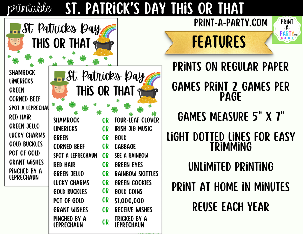 St. Patrick's Day This or That Printable | Party Game