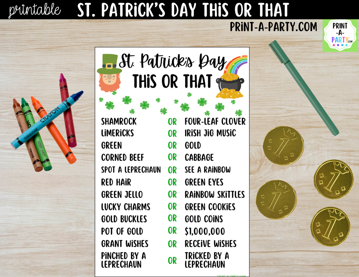 St. Patrick's Day This or That Printable | Party Game