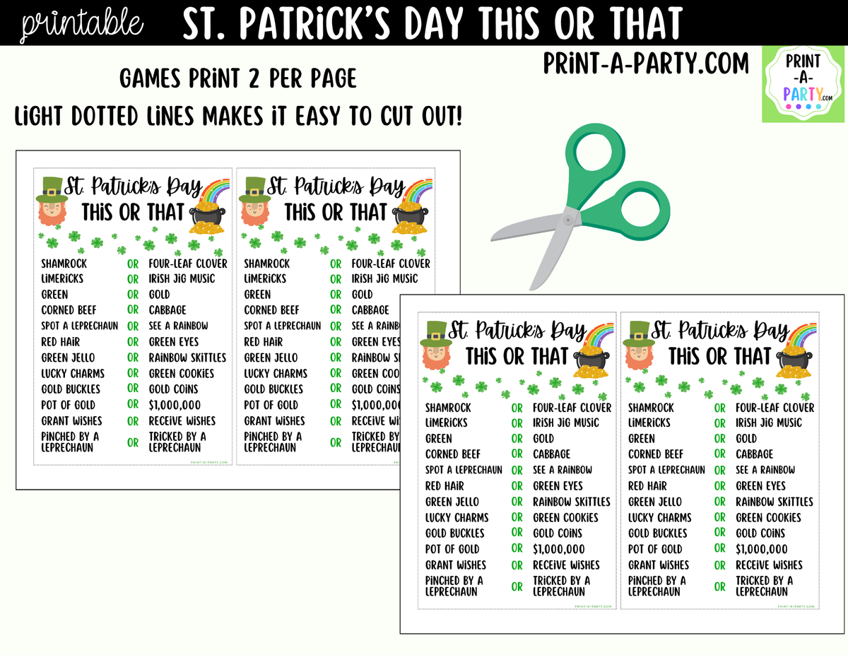 St. Patrick's Day This or That Printable | Party Game