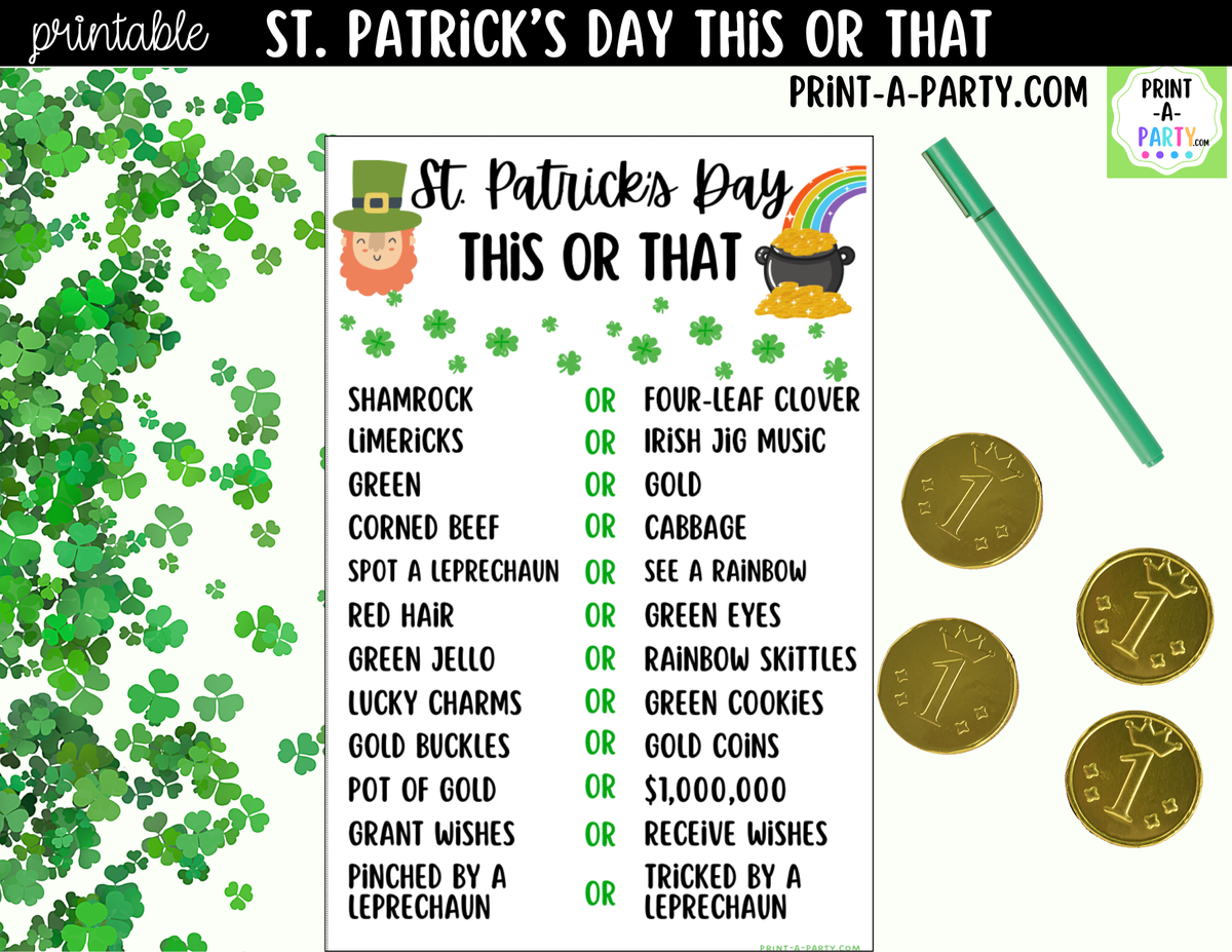 St. Patrick's Day This or That Printable | Party Game