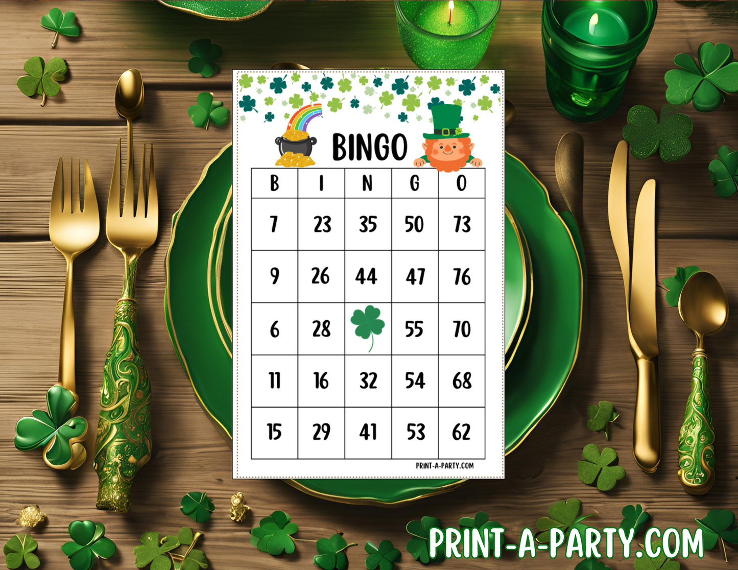 BINGO: St. Patrick's Day Bingo Game | Leprechaun | Shamrock | Pot of Gold | Classrooms | Parties | Birthday | 30, 40, or 50 cards - INSTANT DOWNLOAD