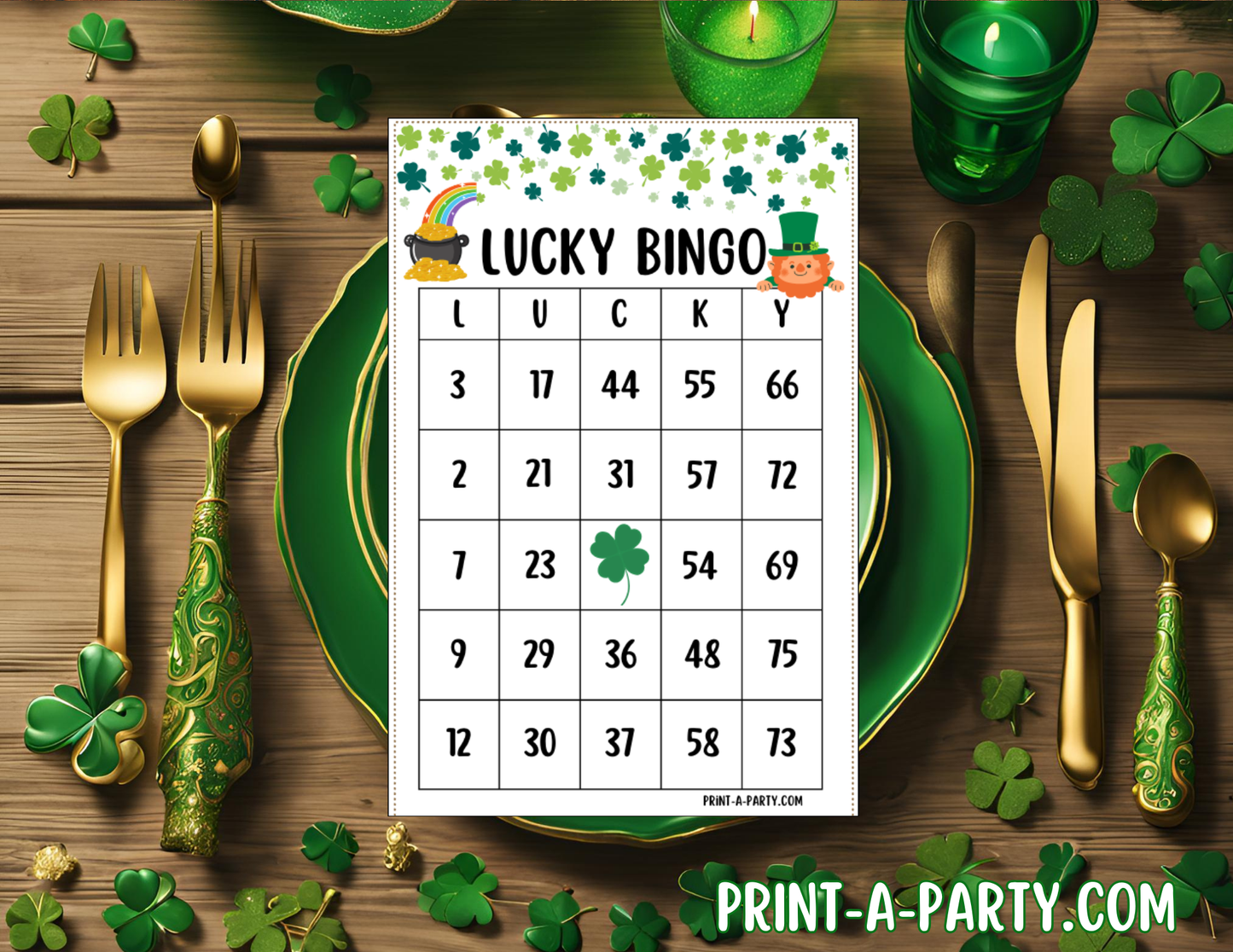 BINGO: St. Patrick's Day L-U-C-K-Y Bingo | Lucky Bingo | Leprechaun | Shamrock | Pot of Gold | Classrooms | Parties | Birthday | 30, 40, or 50 cards - INSTANT DOWNLOAD