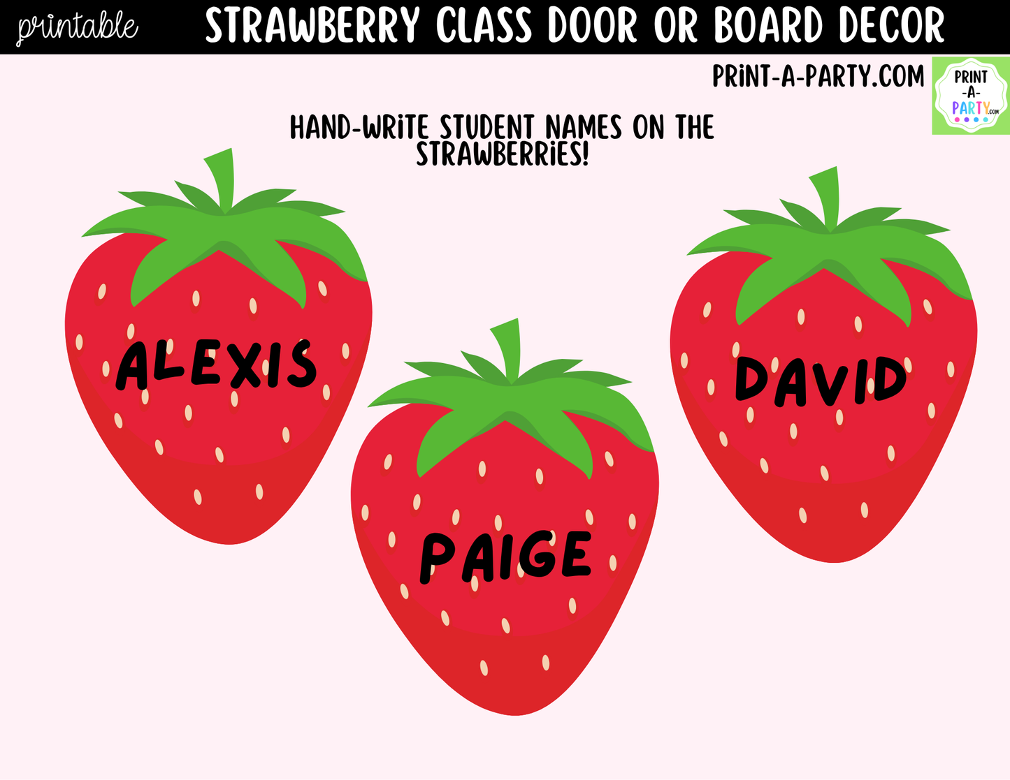 Strawberry-themed Printable Classroom Decor Kit for Doors, Boards, Hallways - Our Class Is Berry Sweet