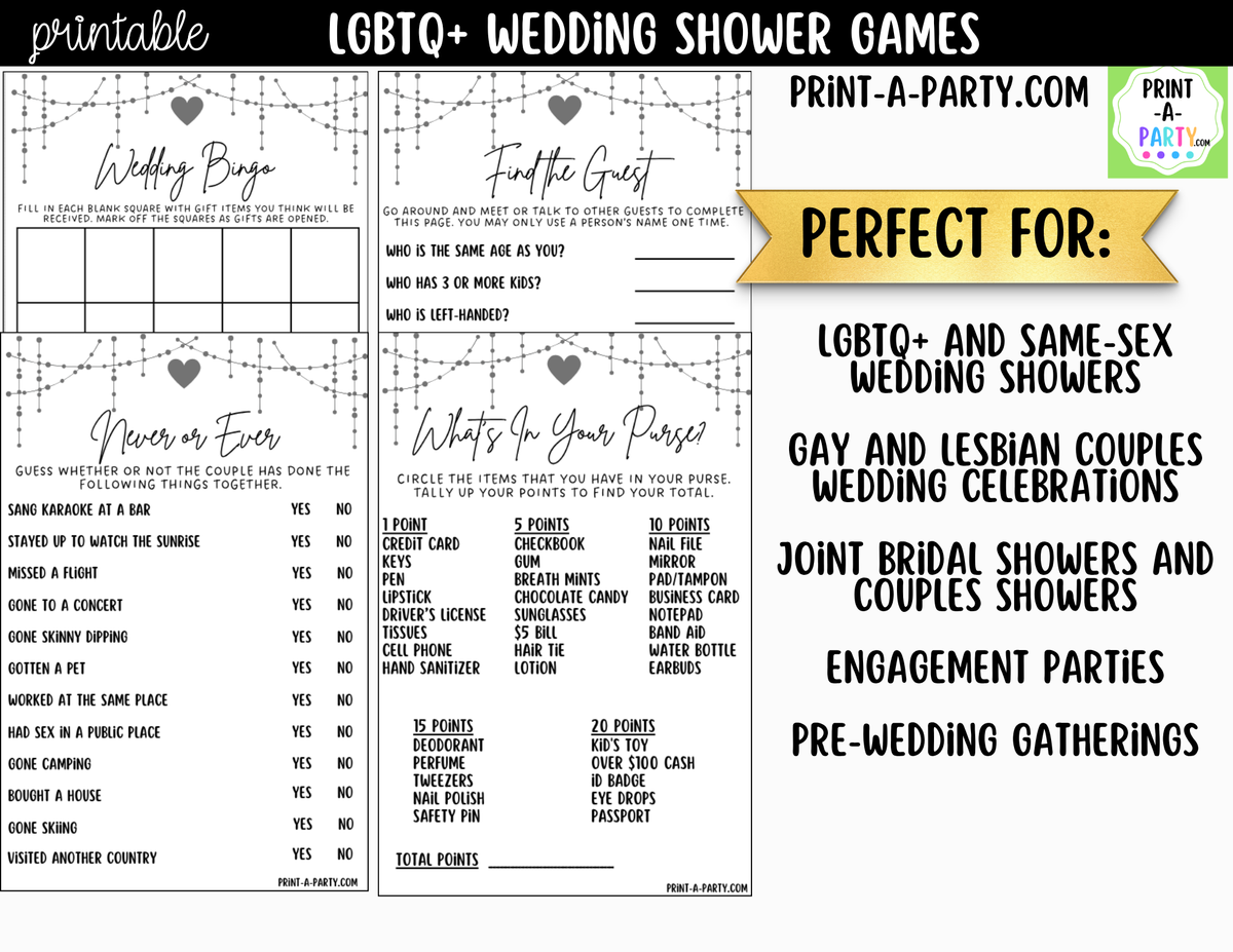 LGBTQ+ Wedding Shower Games Printable | Couples Party Games