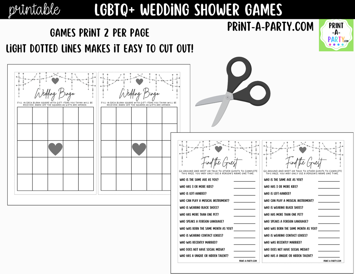 LGBTQ+ Wedding Shower Games Printable | Couples Party Games