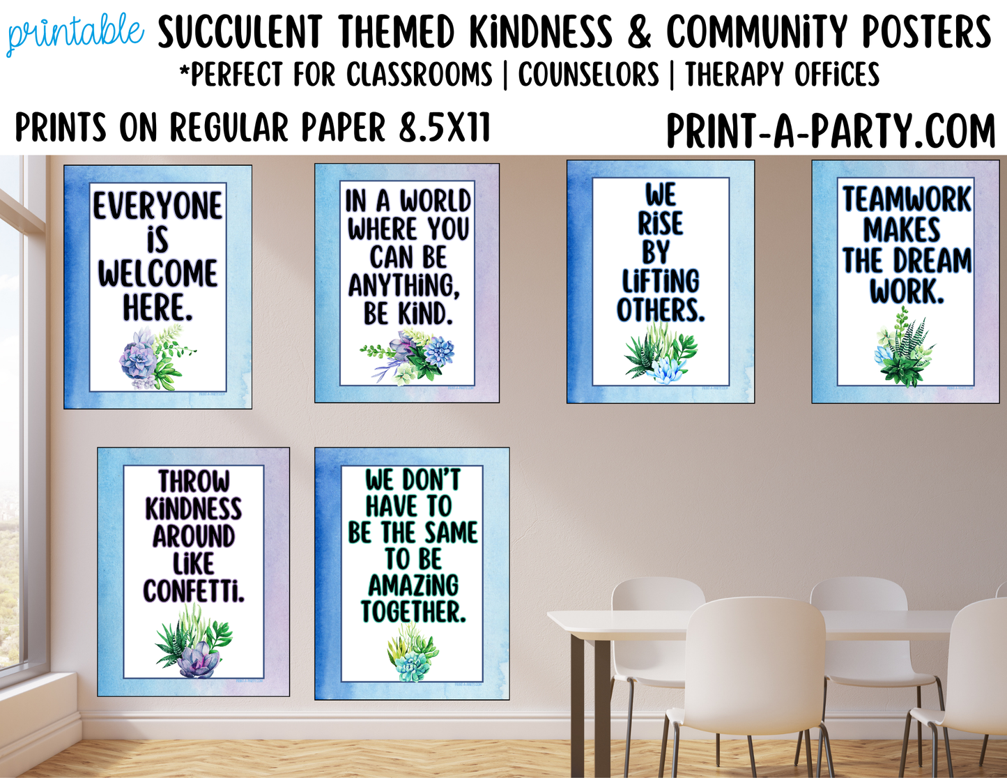 Succulent-Themed Kindness and Community Posters - Printable Classroom Decor for Teamwork and Inclusion