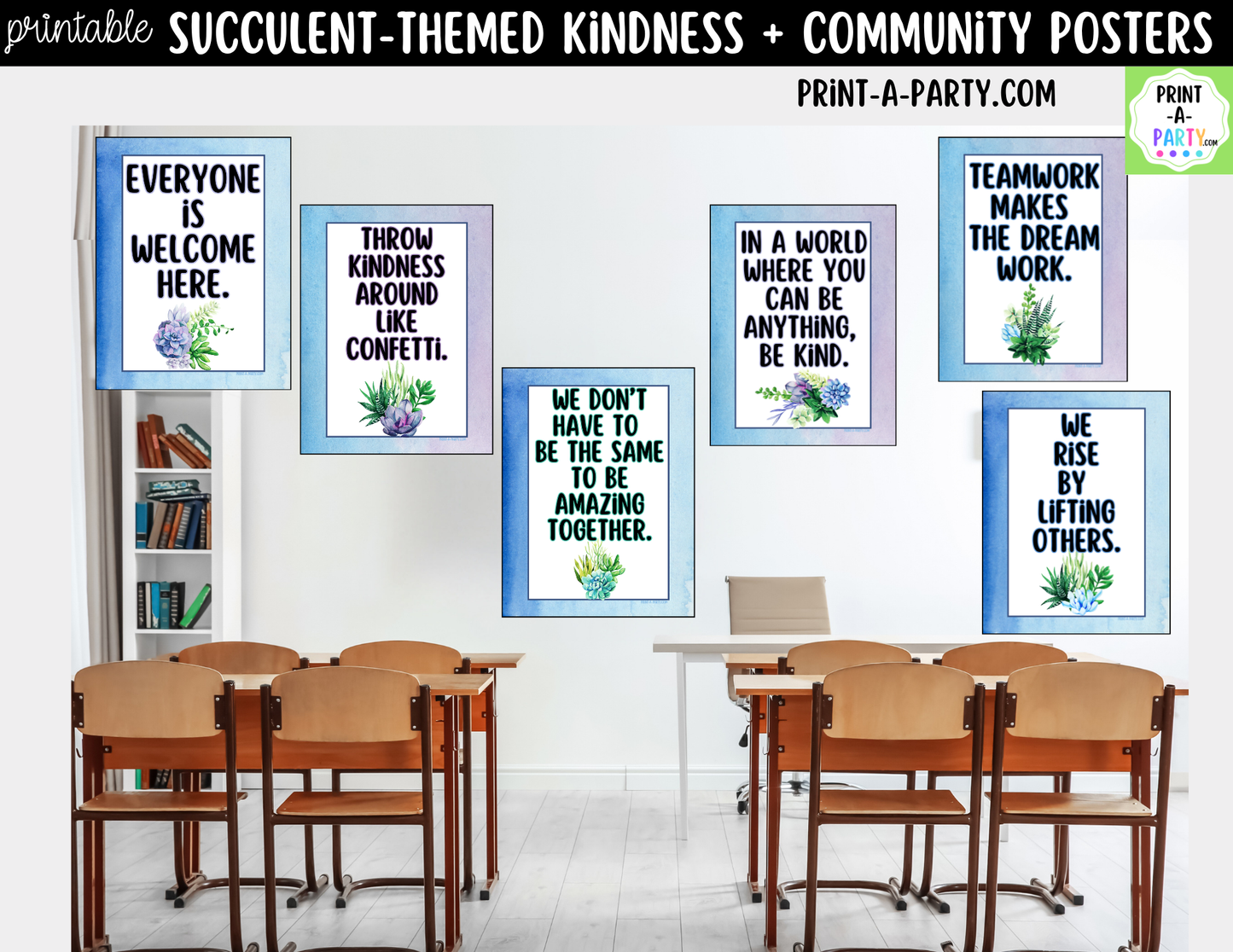 Succulent-Themed Kindness and Community Posters - Printable Classroom Decor for Teamwork and Inclusion