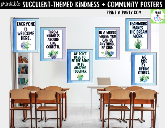 Succulent-Themed Kindness and Community Posters - Printable Classroom Decor for Teamwork and Inclusion