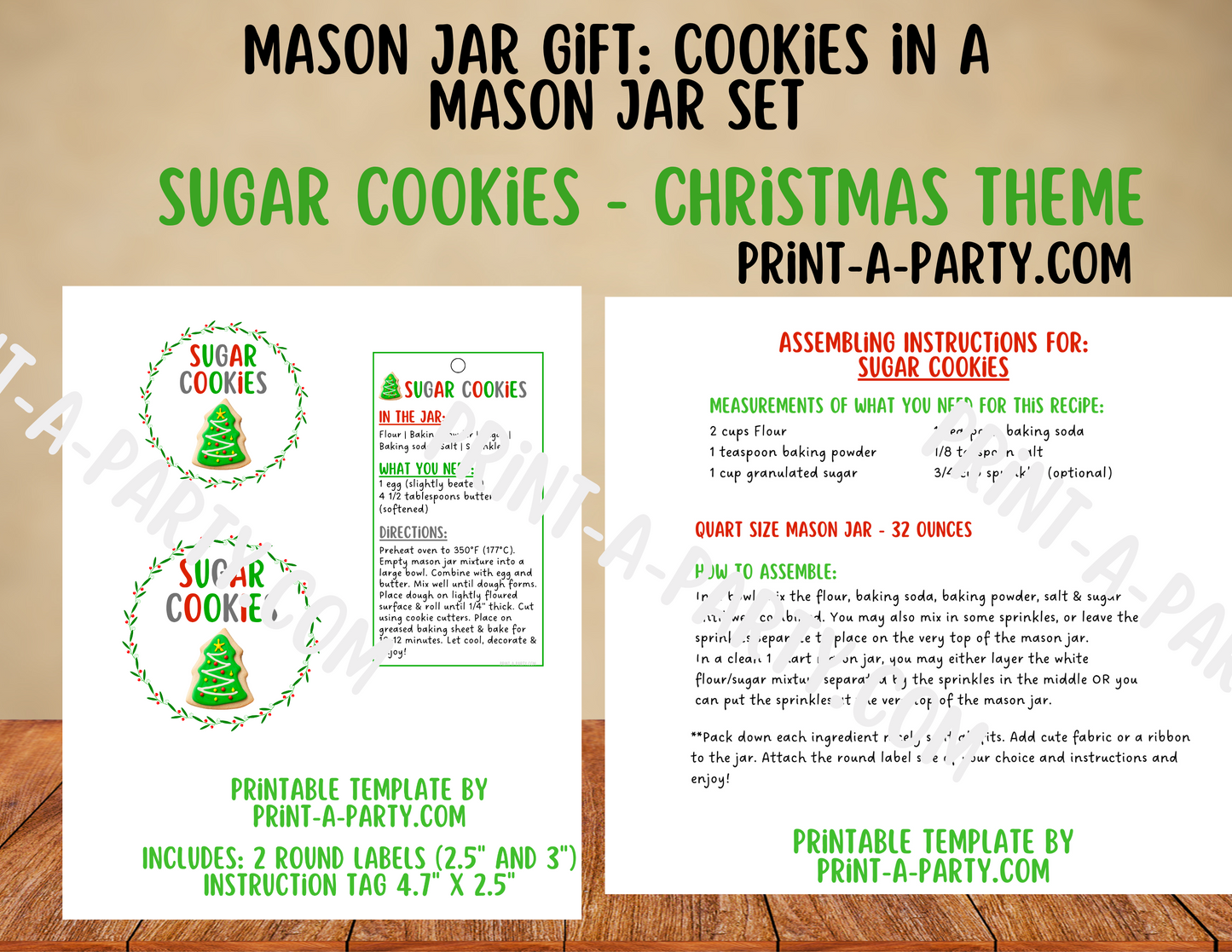 MASON JAR COOKIE GIFT: Sugar Cookies in a Mason Jar | Cookies in a jar gift | Christmas Sugar Cookies Mason Jar | Mason Jar Gift Kit | Holiday Gift Idea