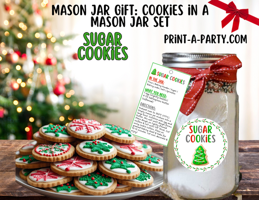MASON JAR COOKIE GIFT: Sugar Cookies in a Mason Jar Printable Kit - perfect holiday gift idea for family friends coworkers neighbors