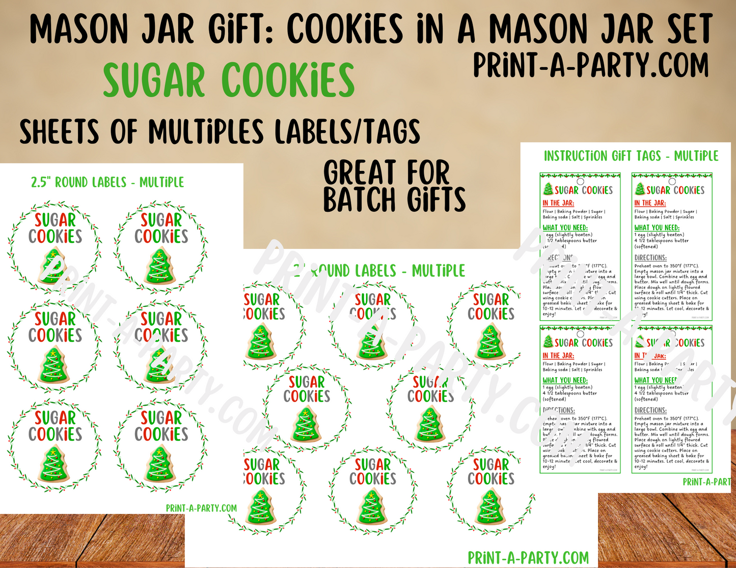 MASON JAR GIFT: Sugar Cookies in a Mason Jar Printable Kit - perfect holiday gift idea for family friends coworkers neighbors