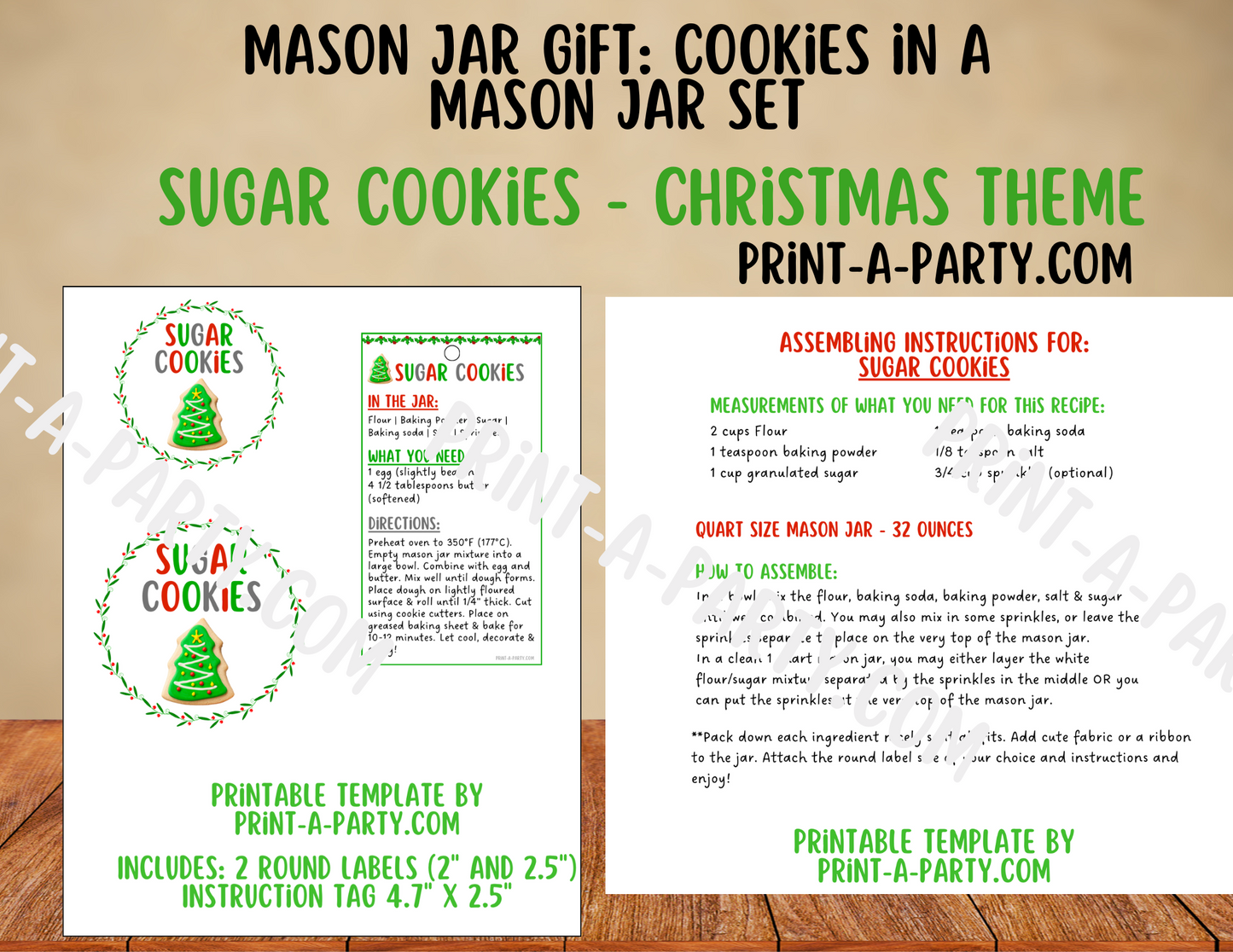 MASON JAR GIFT: Sugar Cookies in a Mason Jar Printable Kit - perfect holiday gift idea for family friends coworkers neighbors