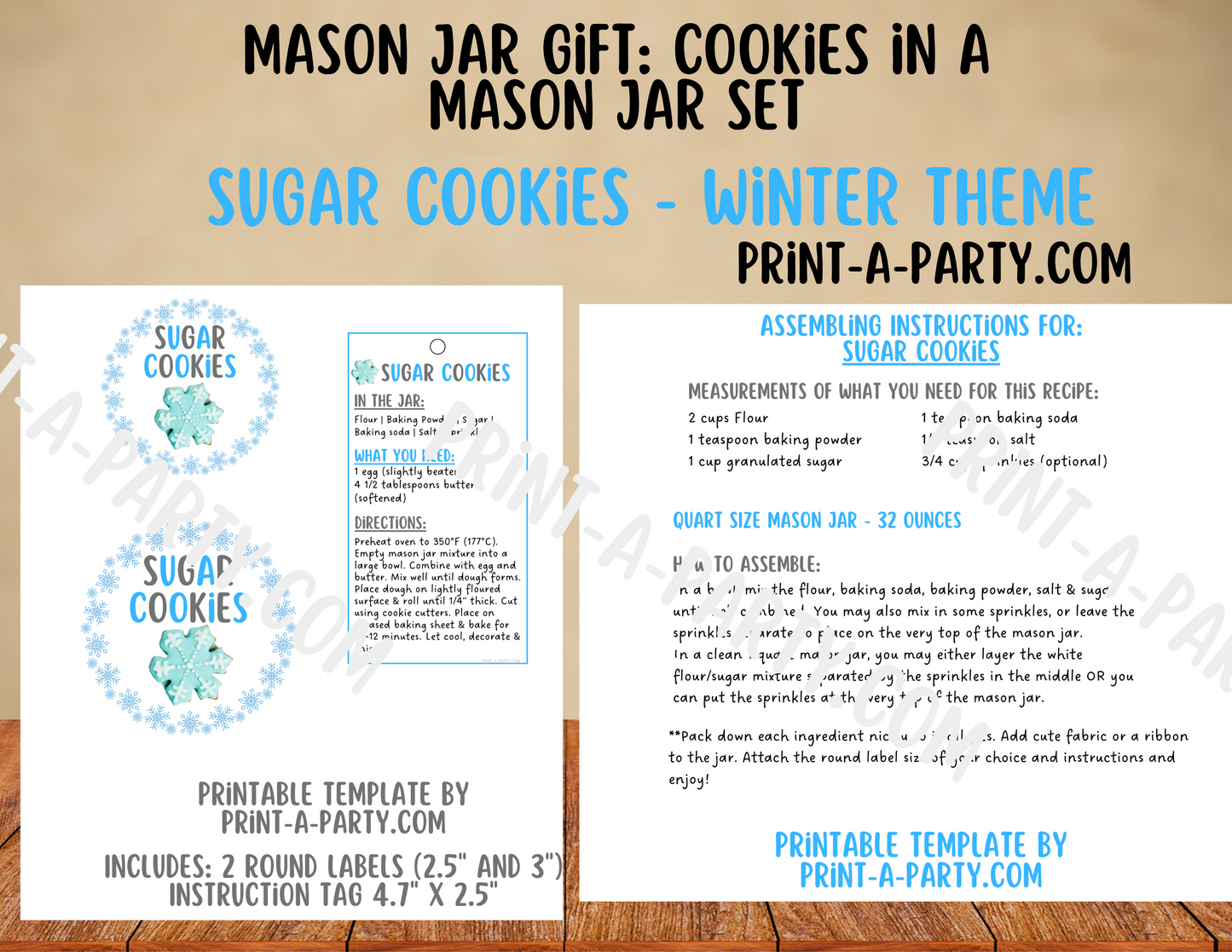 MASON JAR COOKIE GIFT: Sugar Cookies in a Mason Jar | Cookies in a jar gift | Mason Jar Gift Kit | Winter Theme Sugar Cookies Mason Jar