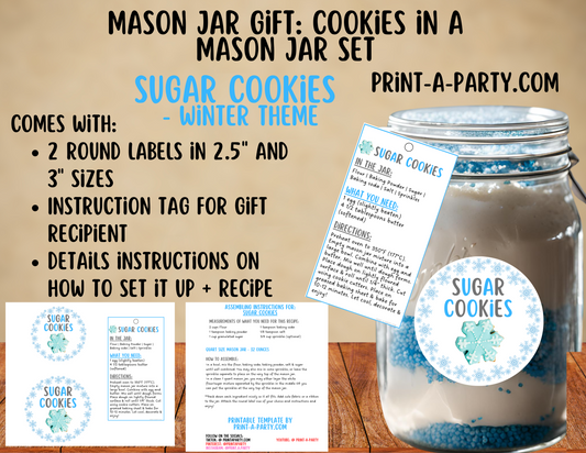 MASON JAR COOKIE GIFT: Sugar Cookies in a Mason Jar | Cookies in a jar gift | Mason Jar Gift Kit | Winter Theme Sugar Cookies Mason Jar