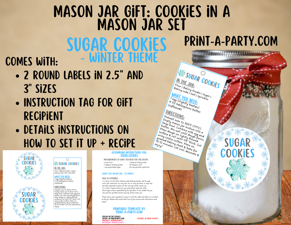 MASON JAR COOKIE GIFT: Sugar Cookies in a Mason Jar | Cookies in a jar gift | Mason Jar Gift Kit | Winter Theme Sugar Cookies Mason Jar