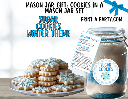 MASON JAR GIFT: Sugar Cookies in a Mason Jar Printable Kit - Winter-themed - perfect holiday gift idea for family friends coworkers neighbors