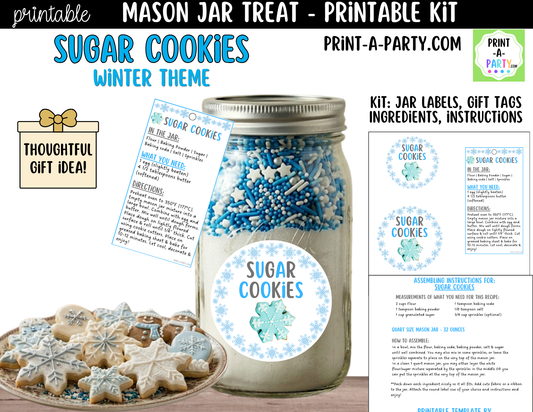Sugar Cookies (winter) in a Mason Jar Gift Printable Kit - Labels, Tag, Recipe & Instructions