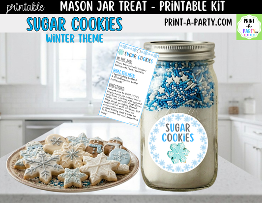 Sugar Cookies (winter) in a Mason Jar Gift Printable Kit - Labels, Tag, Recipe & Instructions