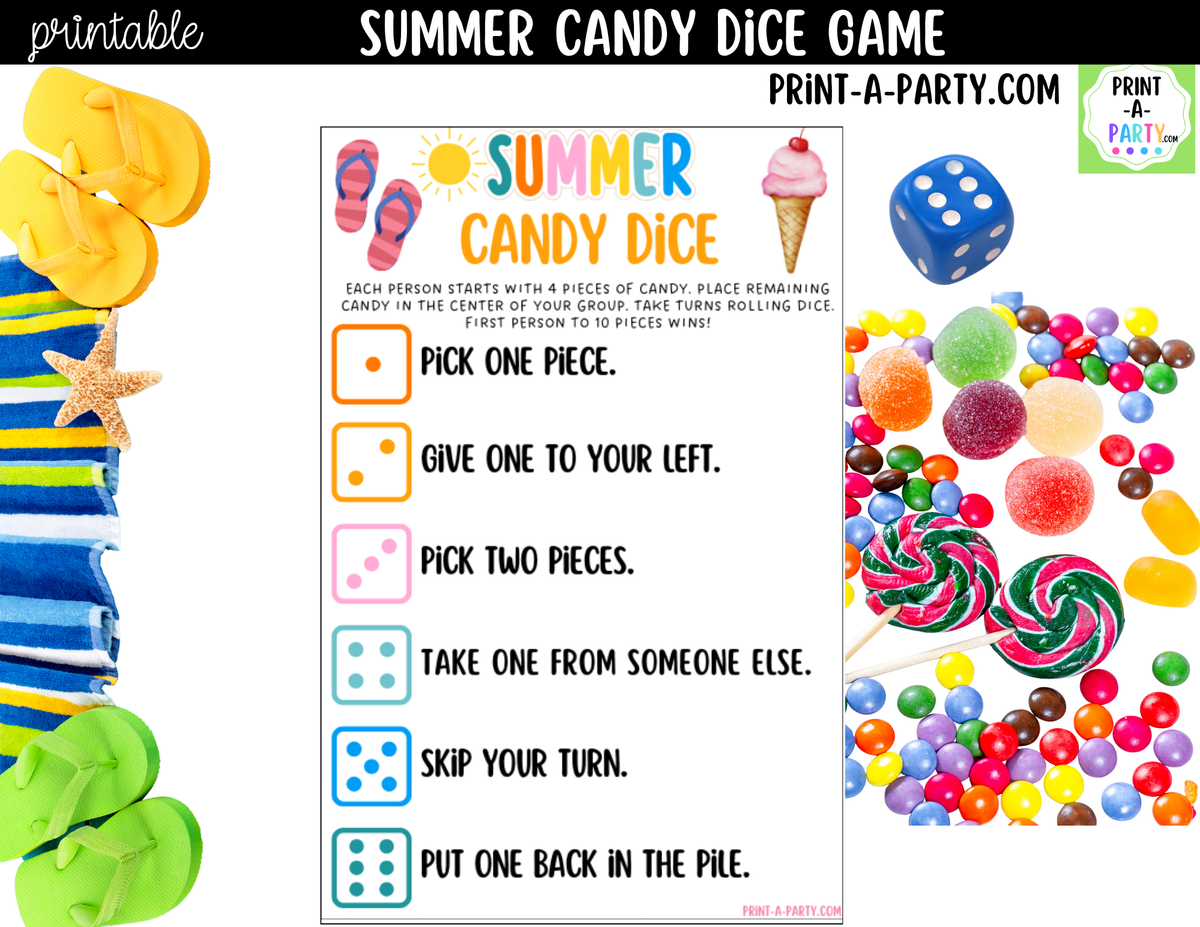 Summer Candy Dice Game Printable