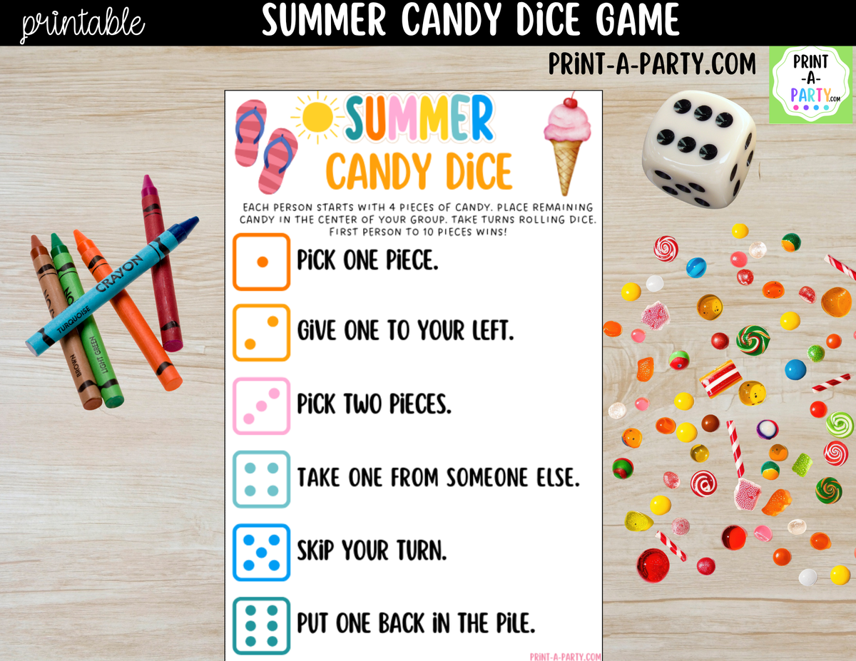 Summer Candy Dice Game Printable