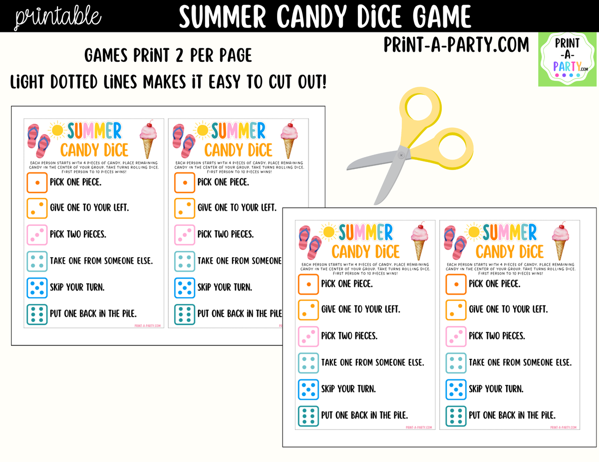 Summer Candy Dice Game Printable